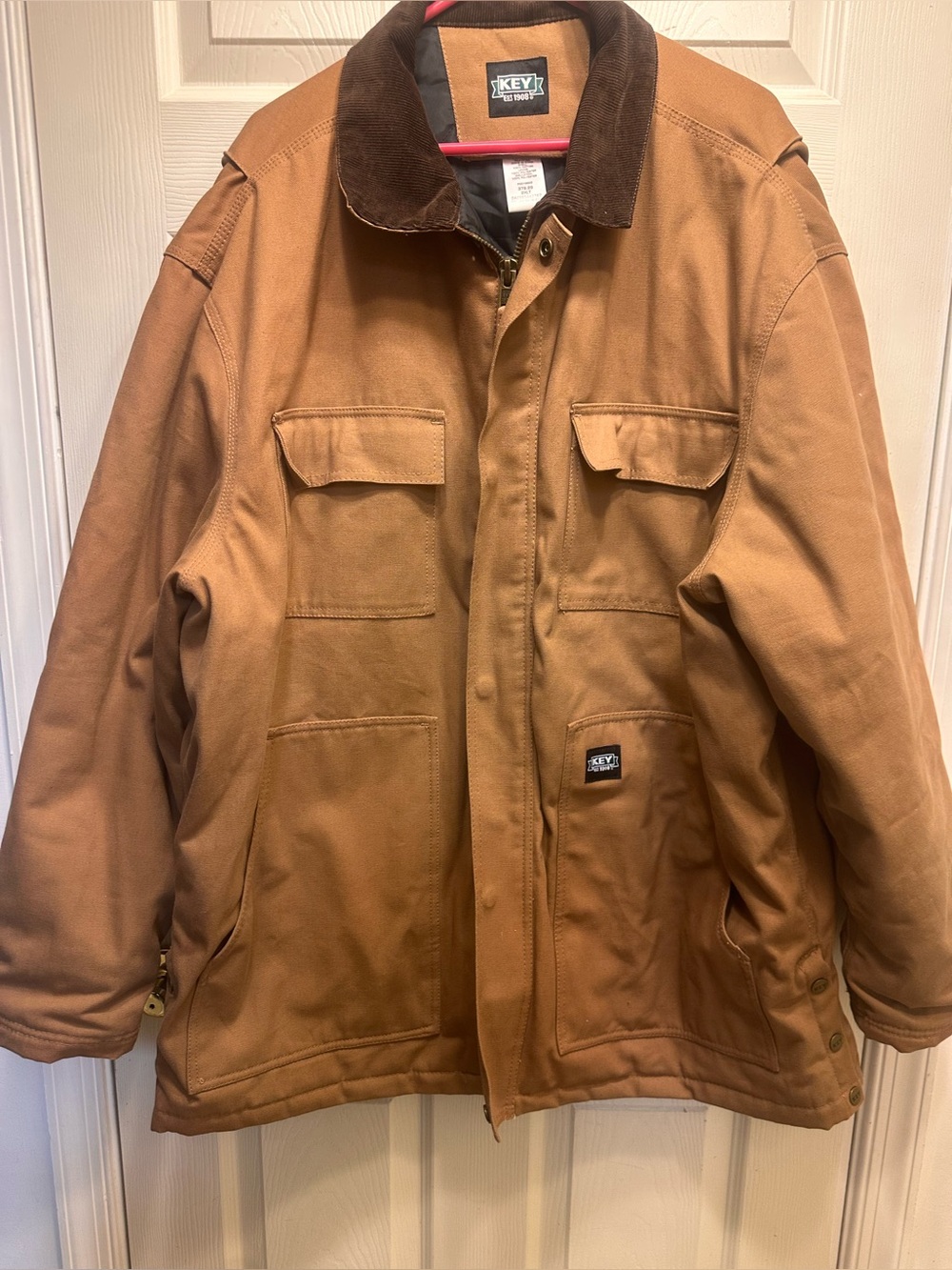 KEY Brown Canvas Work Jacket with Corduroy Collar